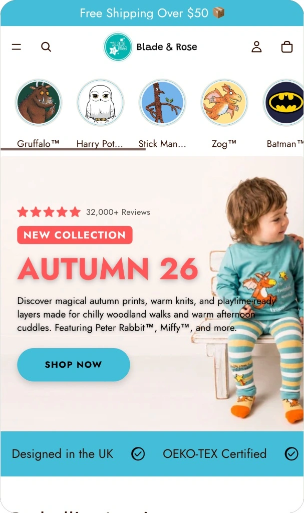 Children's Apparel Shopify Store After Redesign