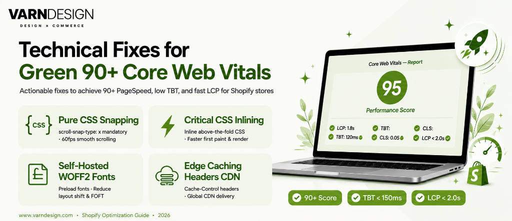 Technical Fixes for Green 90+ Core Web Vitals Infographic
