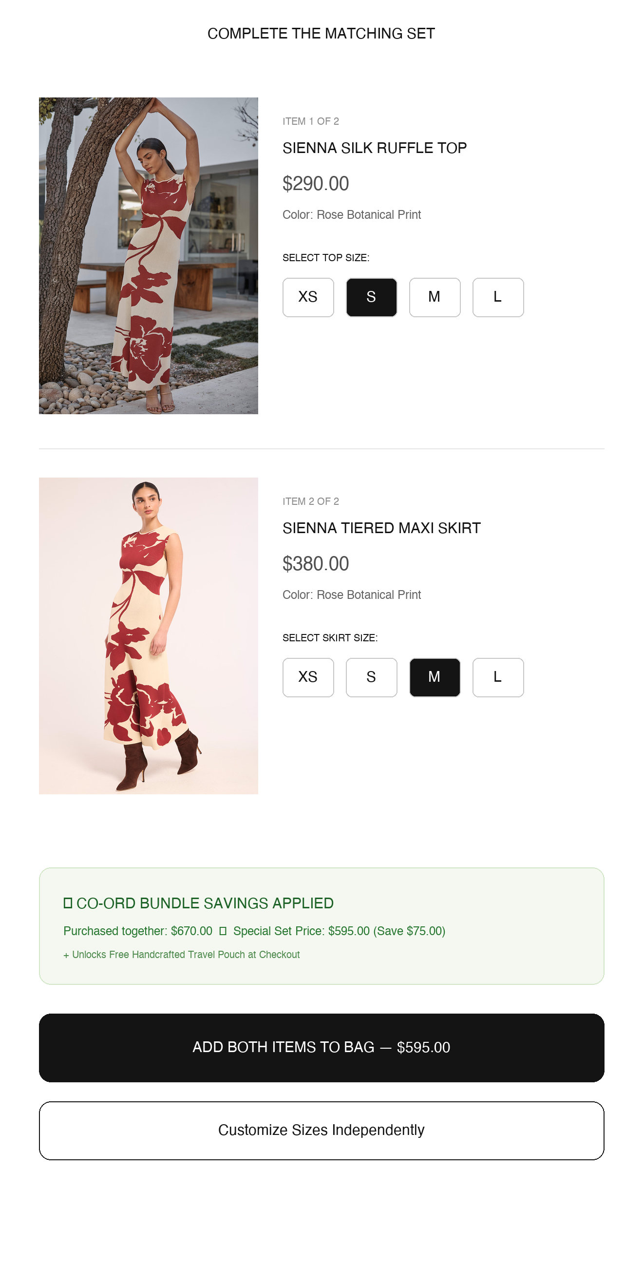 Complete the Set interactive matching separates module with independent size pickers