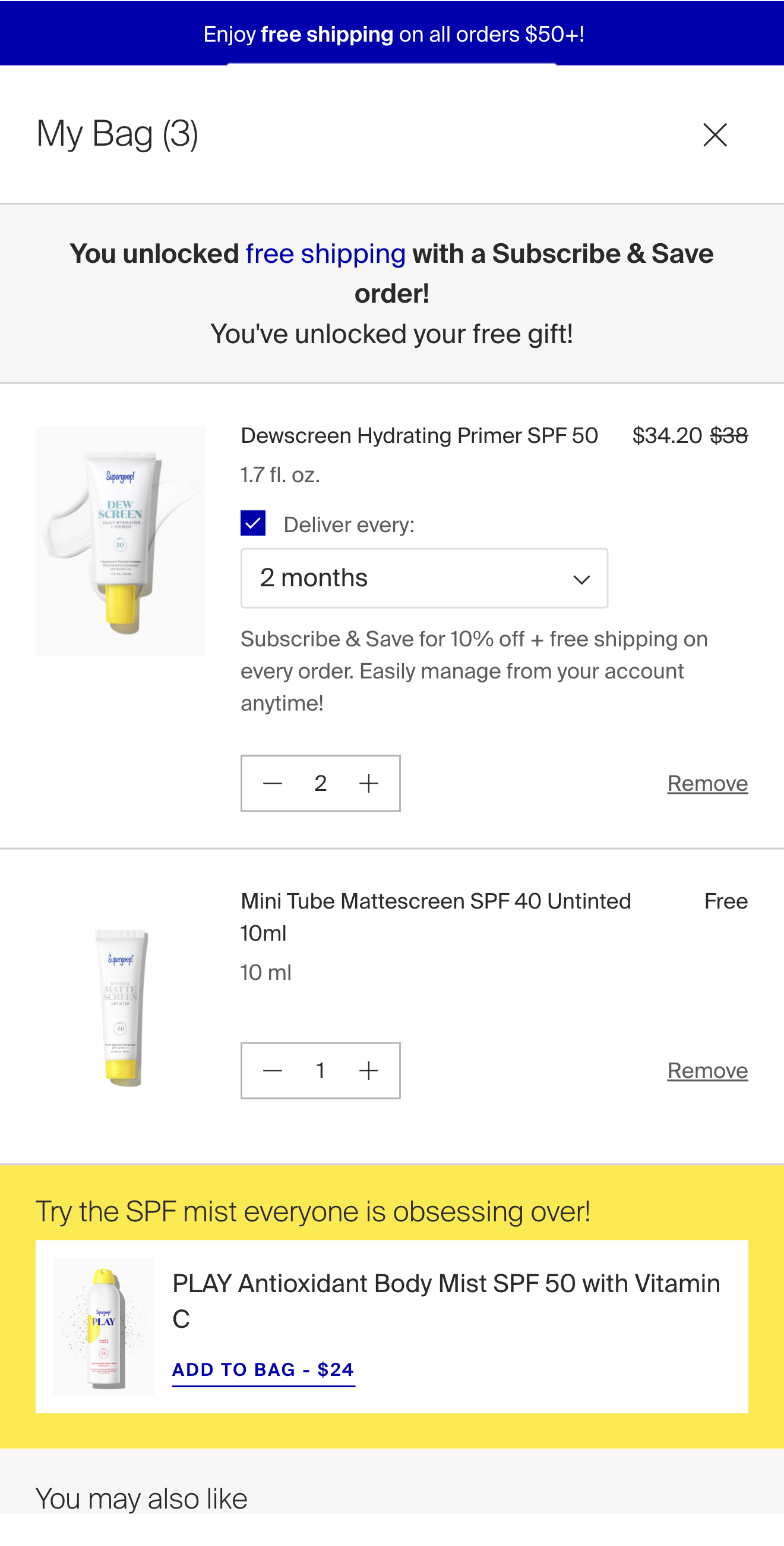 Supergoop Smart Cart Drawer & Free Gift Tier